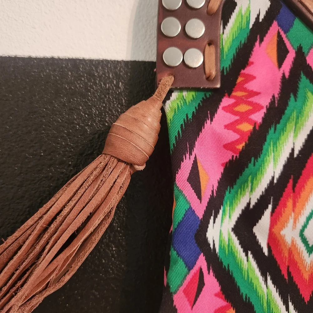 Cynthia Vincent Vibrant Patterned Clutch Handle Bag with Studs - Picture 4 of 12